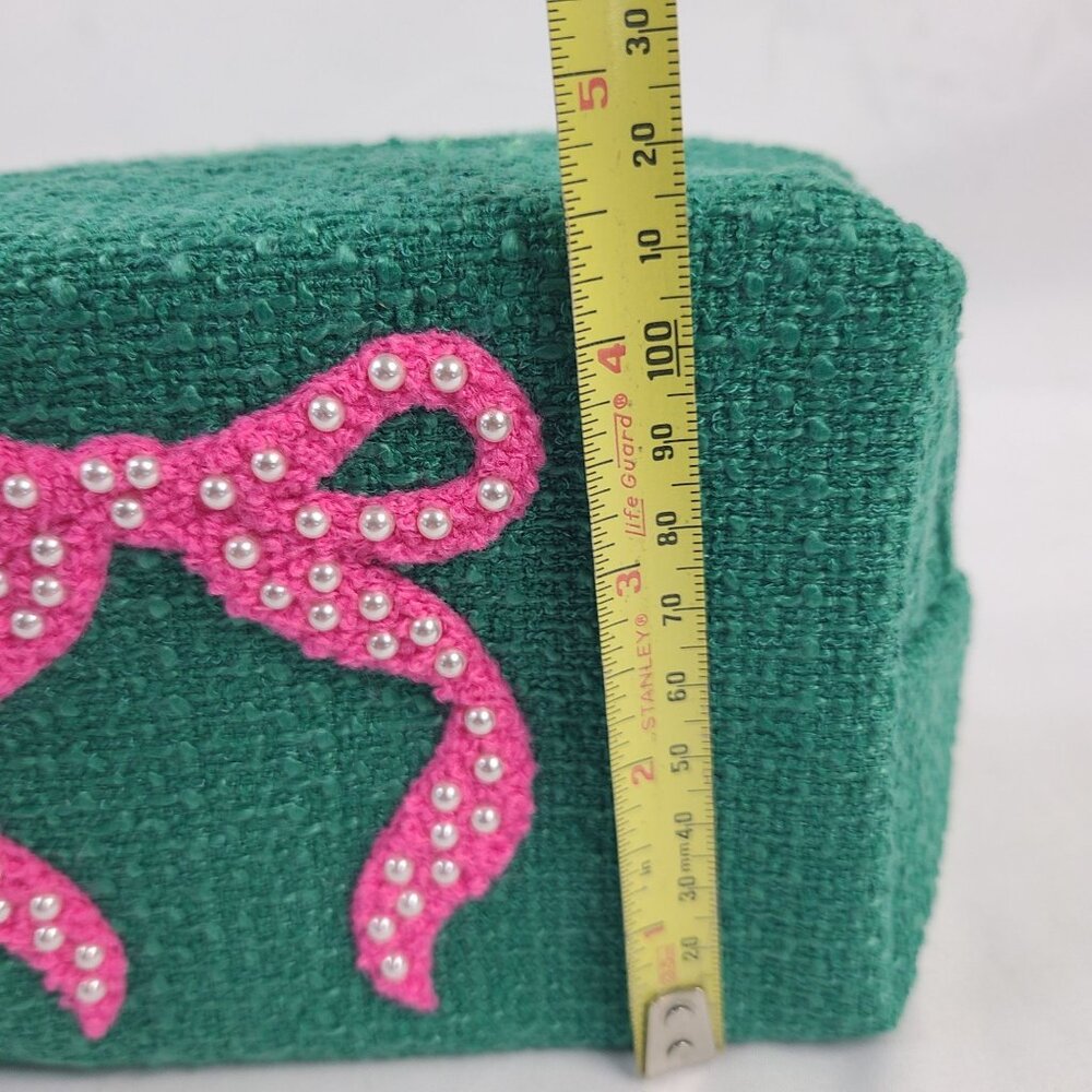 NWTShiraleah Mara Bow Small Green Zip Pouch With Pink Beaded Bow Design - Picture 5 of 7